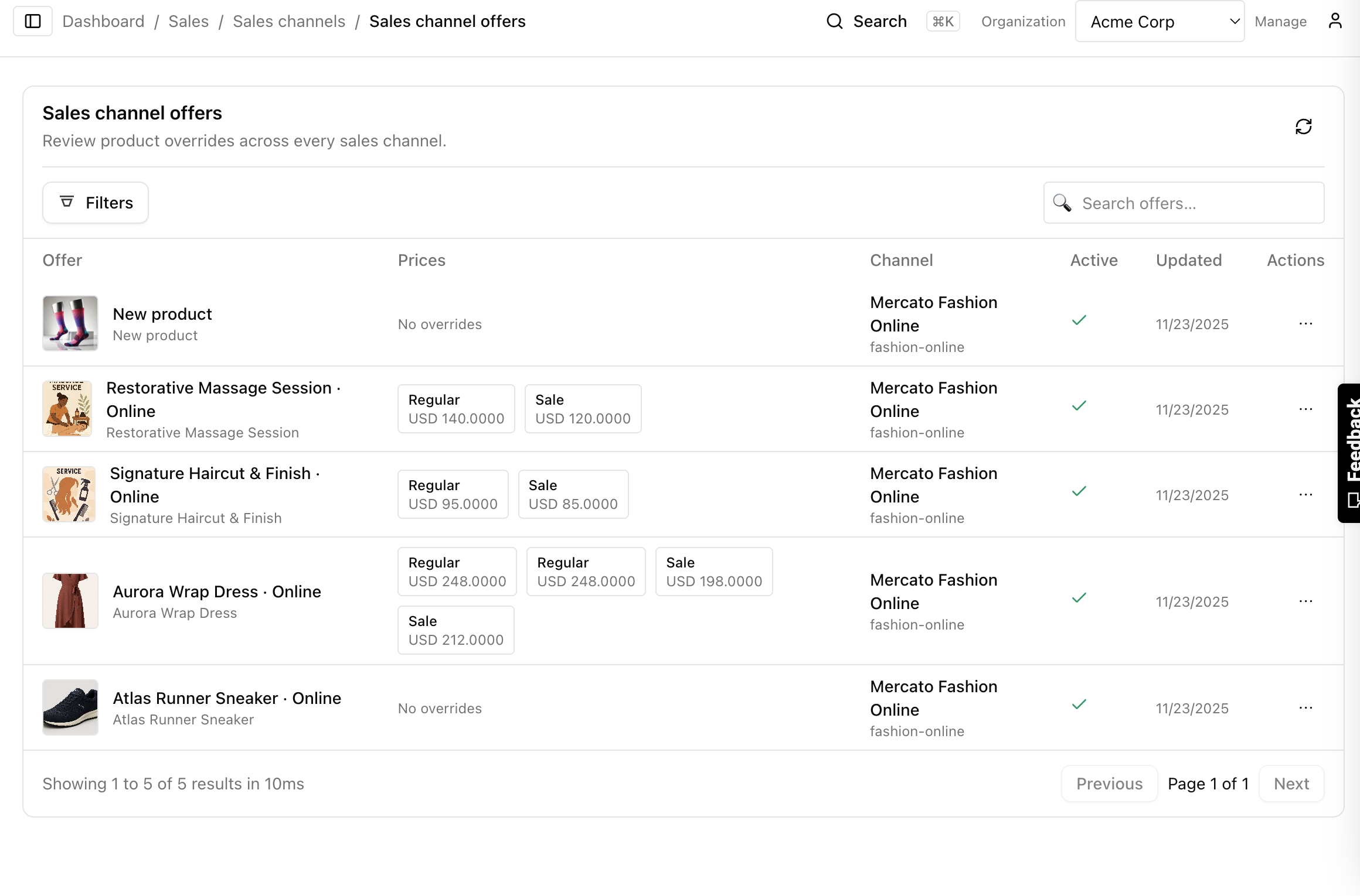 All sales channel offers