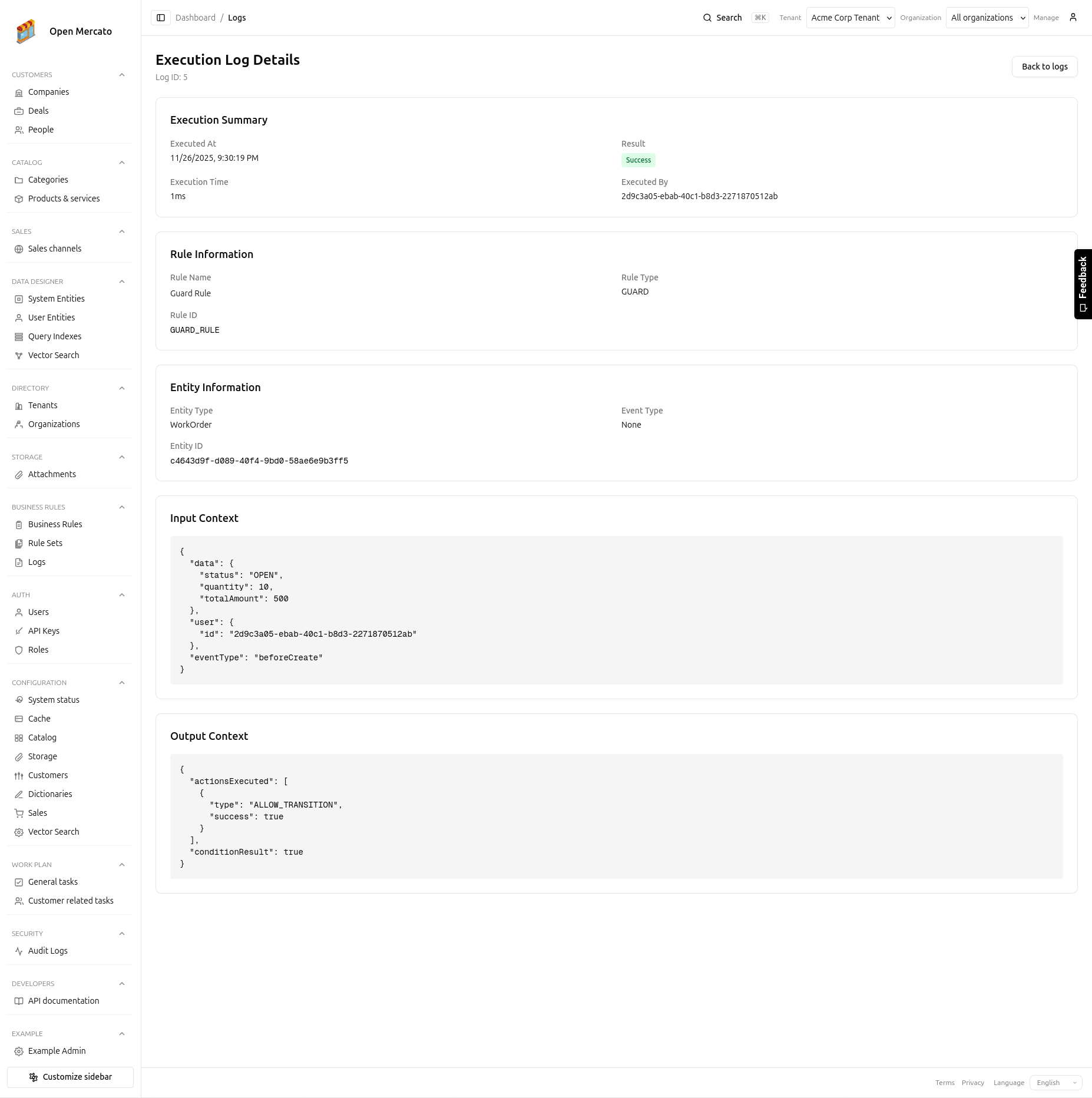 Execution Log Detail