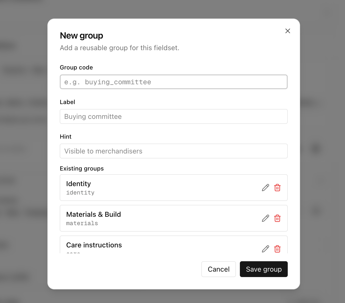 Creating and editing reusable groups