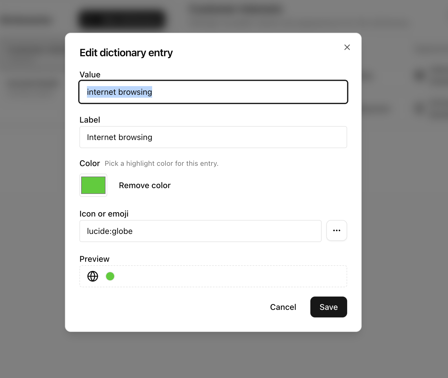 Editing dictionary entries