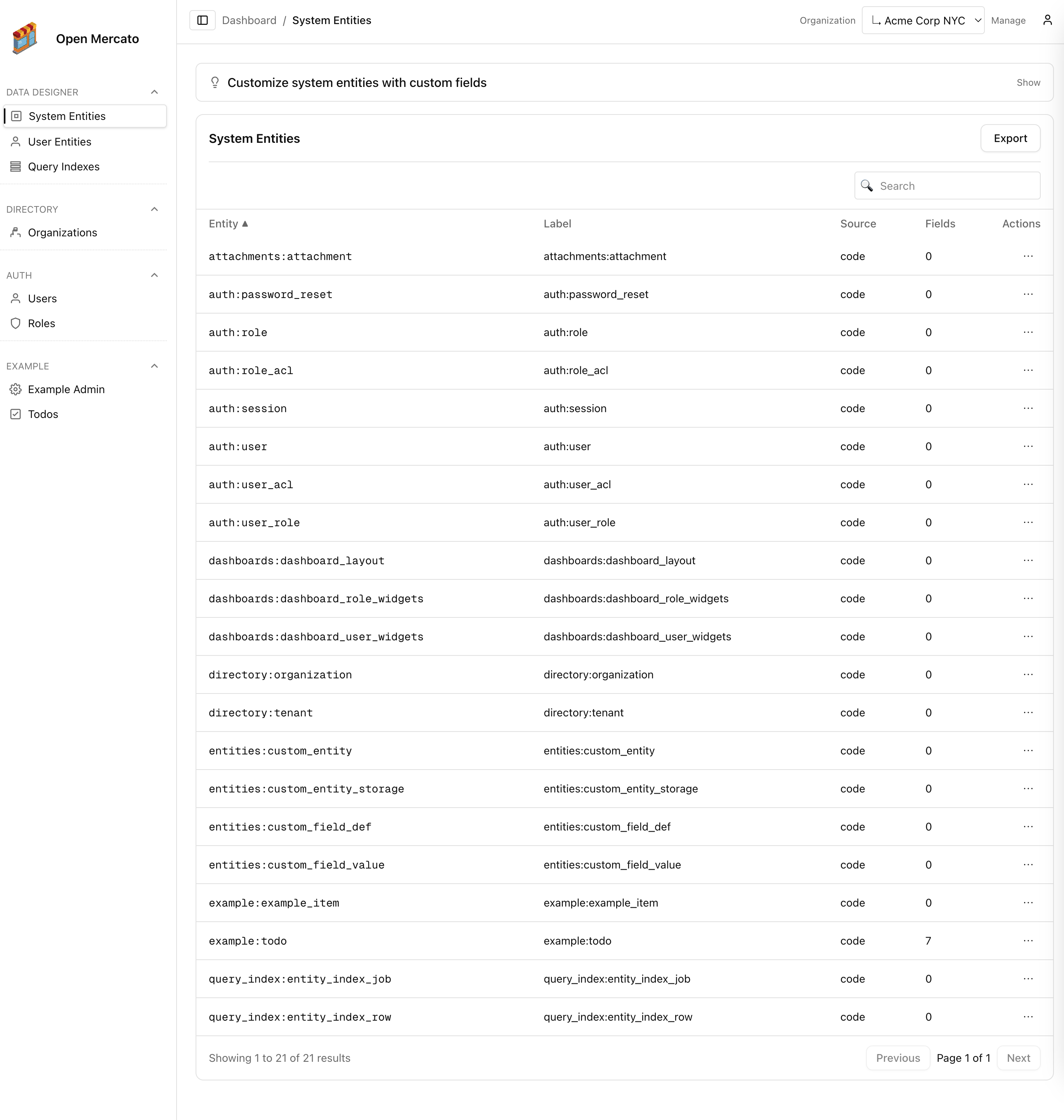 Extending system entities with user fields
