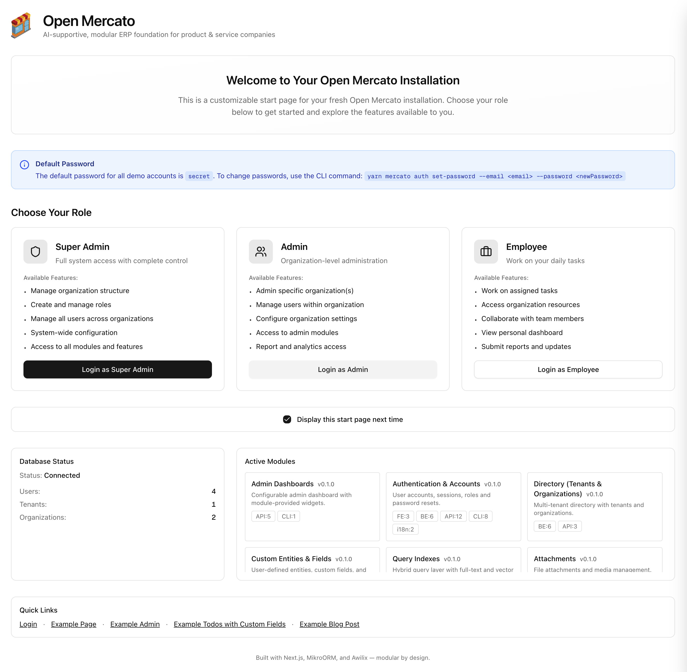 Open Mercato dashboard