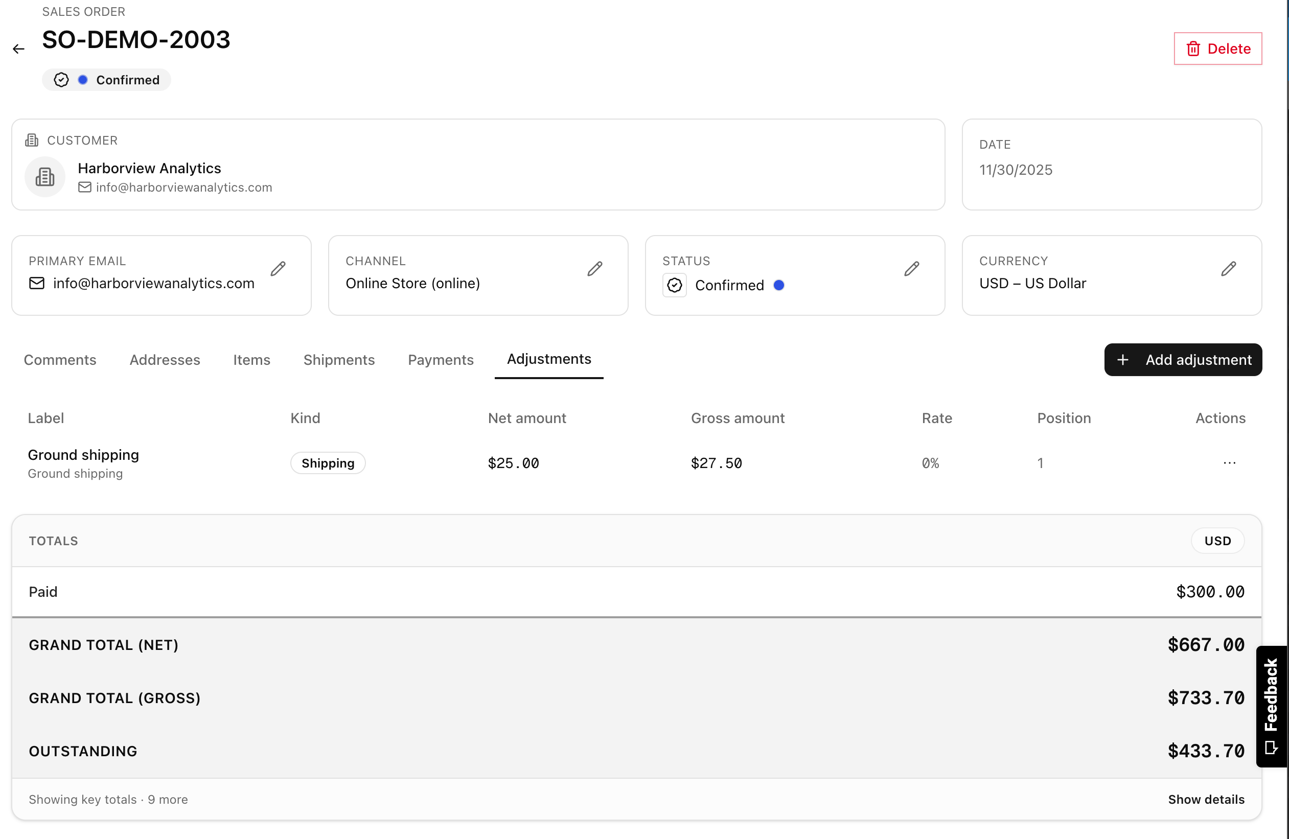 Order detail overview
