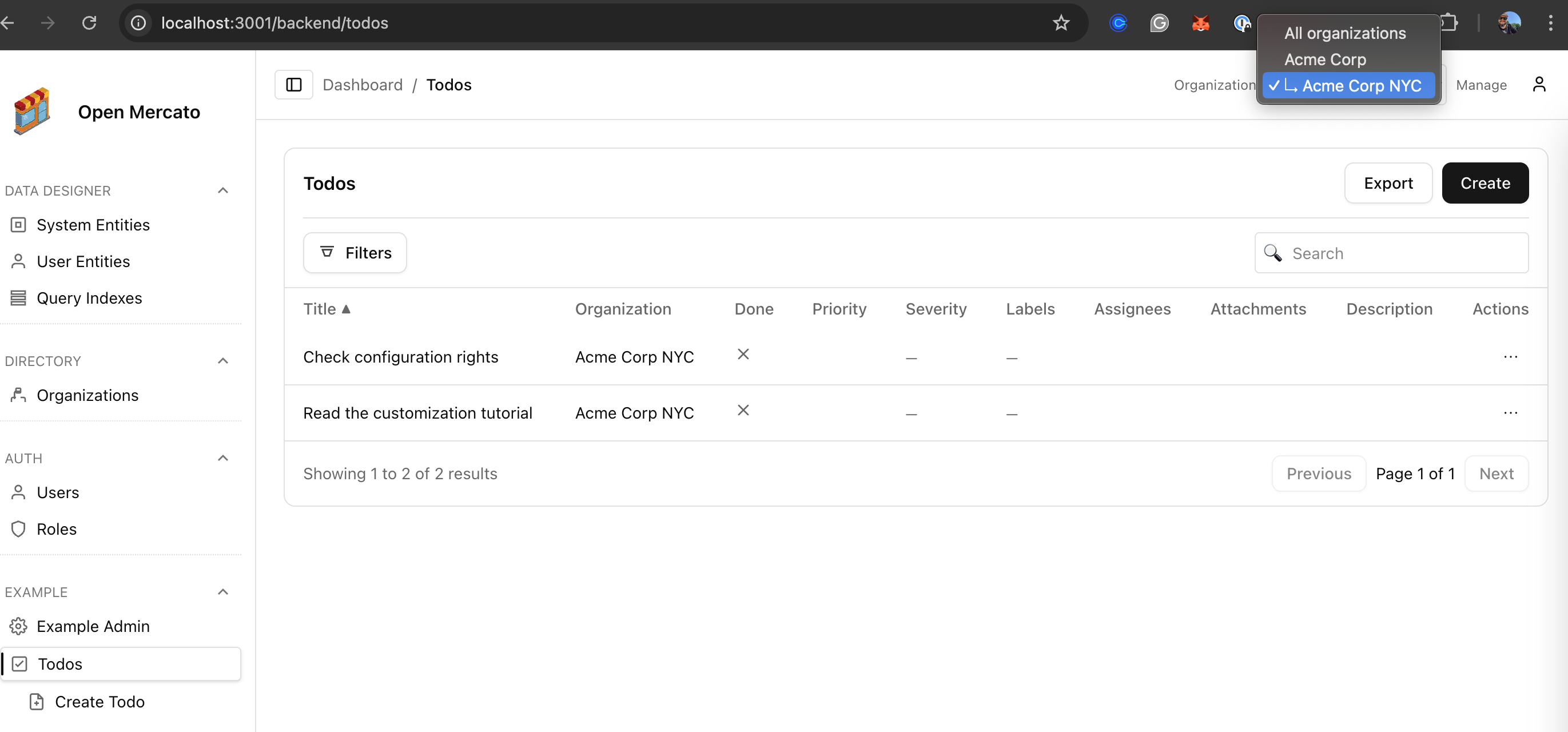 Organization selector