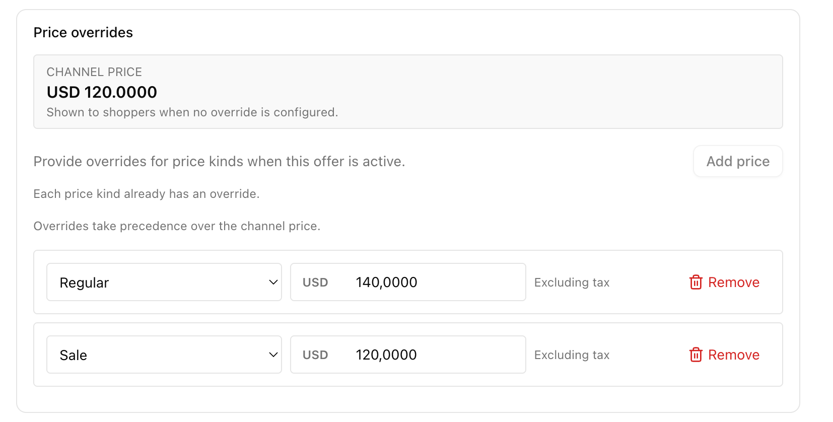 Channel price and overrides