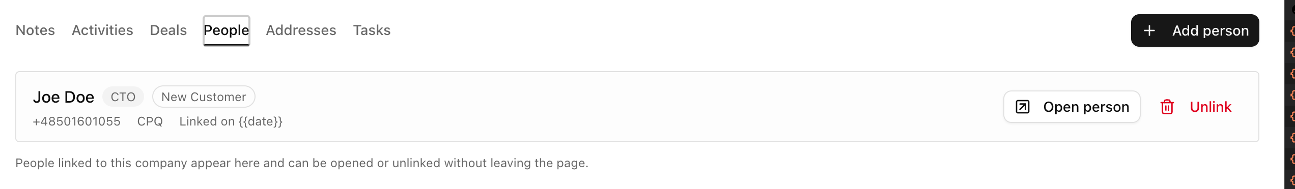People tab on company detail