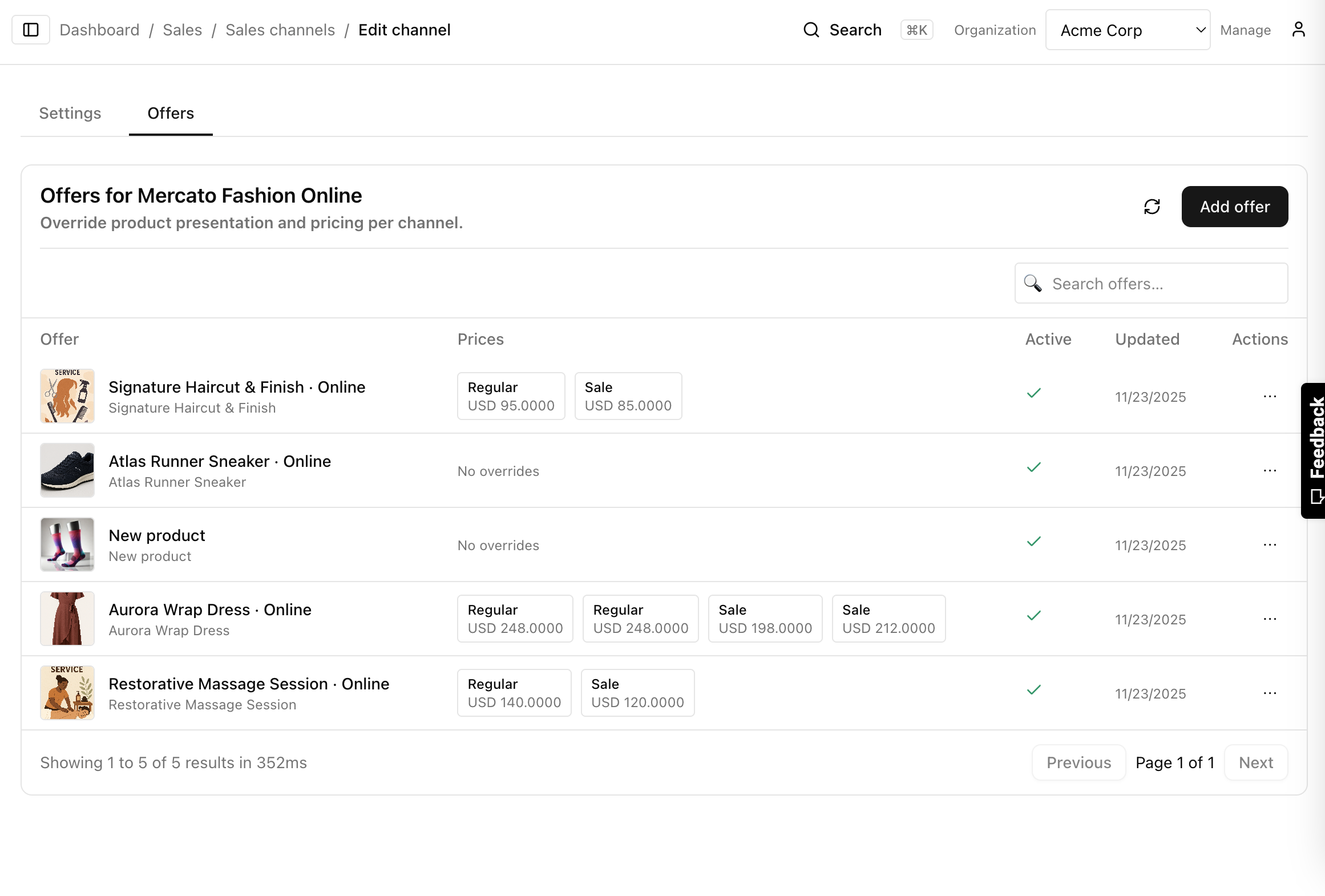 Offers within a channel