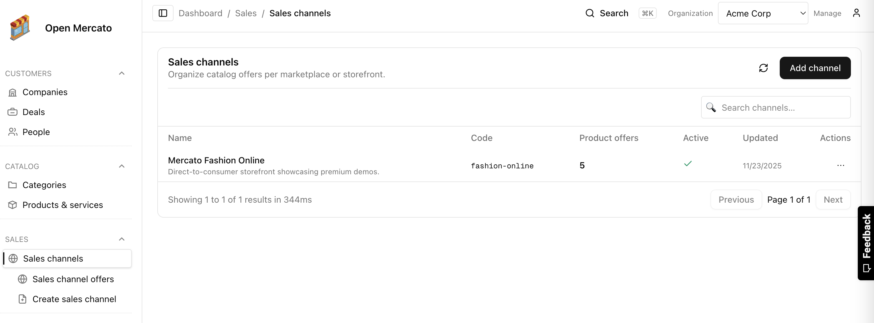 Sales channels list
